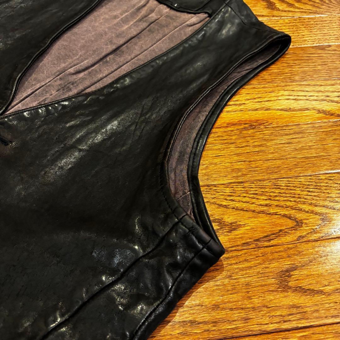 バックラッシュ　イタリアンダブルショルダー製品染めレザーベスト黒S