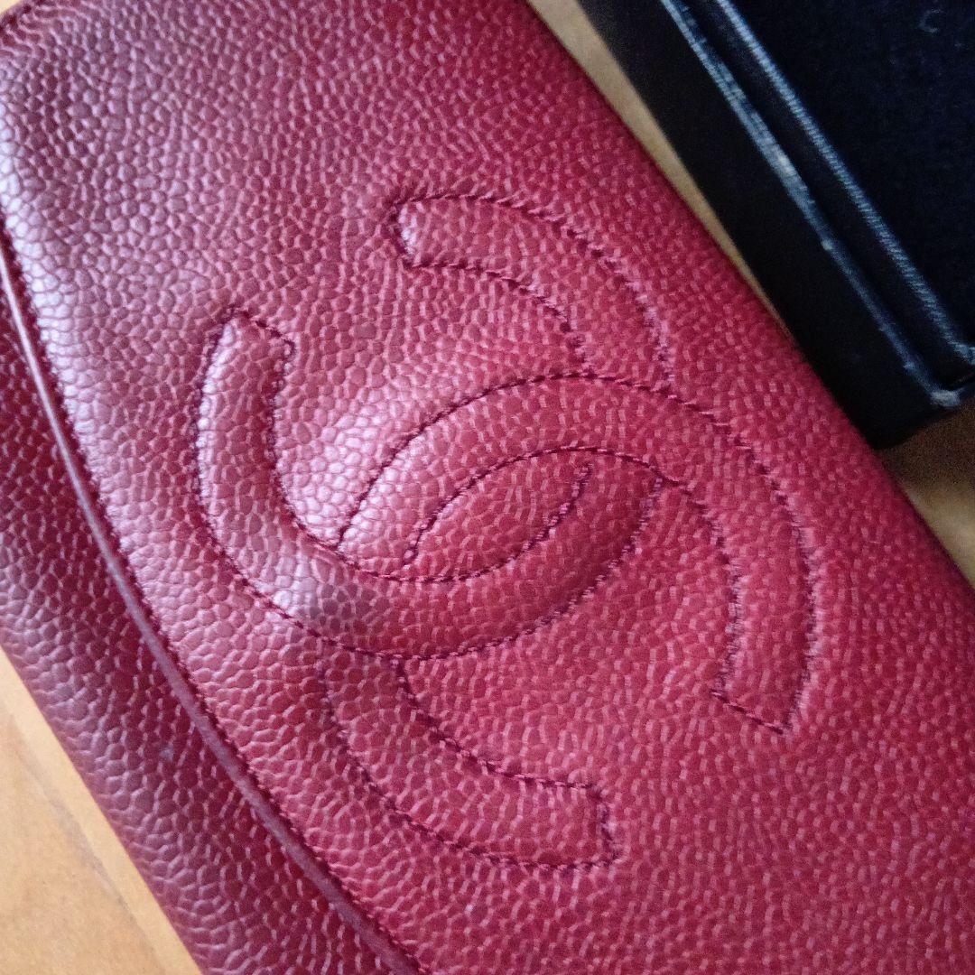 CHANEL レザー 長財布 レッド