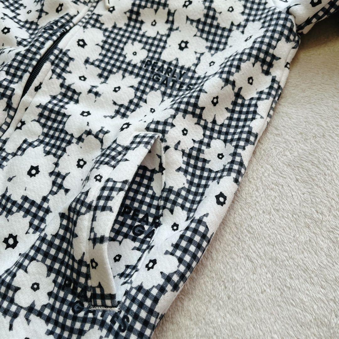 美品　パーリーゲイツ セットアップ　パーカー　スカート　チェック　花柄　裏毛