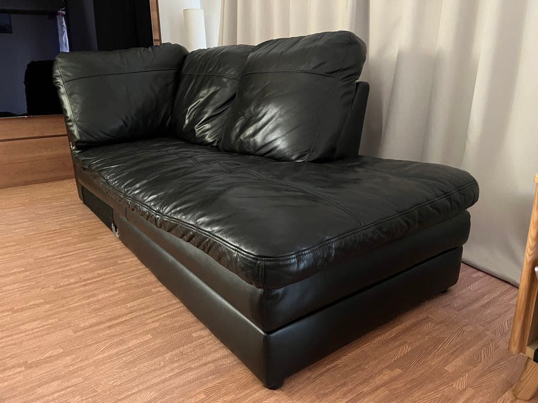 (胡ちょＯ〜ちゃん)ニトリ①本革 コーナーソファ Nステイツ 黒 左カウチ