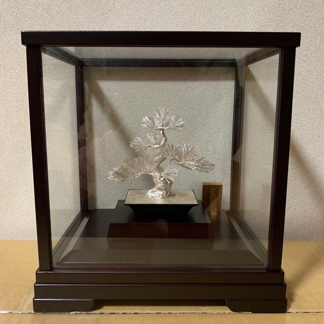 美品 光則 純銀製 大淵武則 盆栽 松 19cm 箱入り