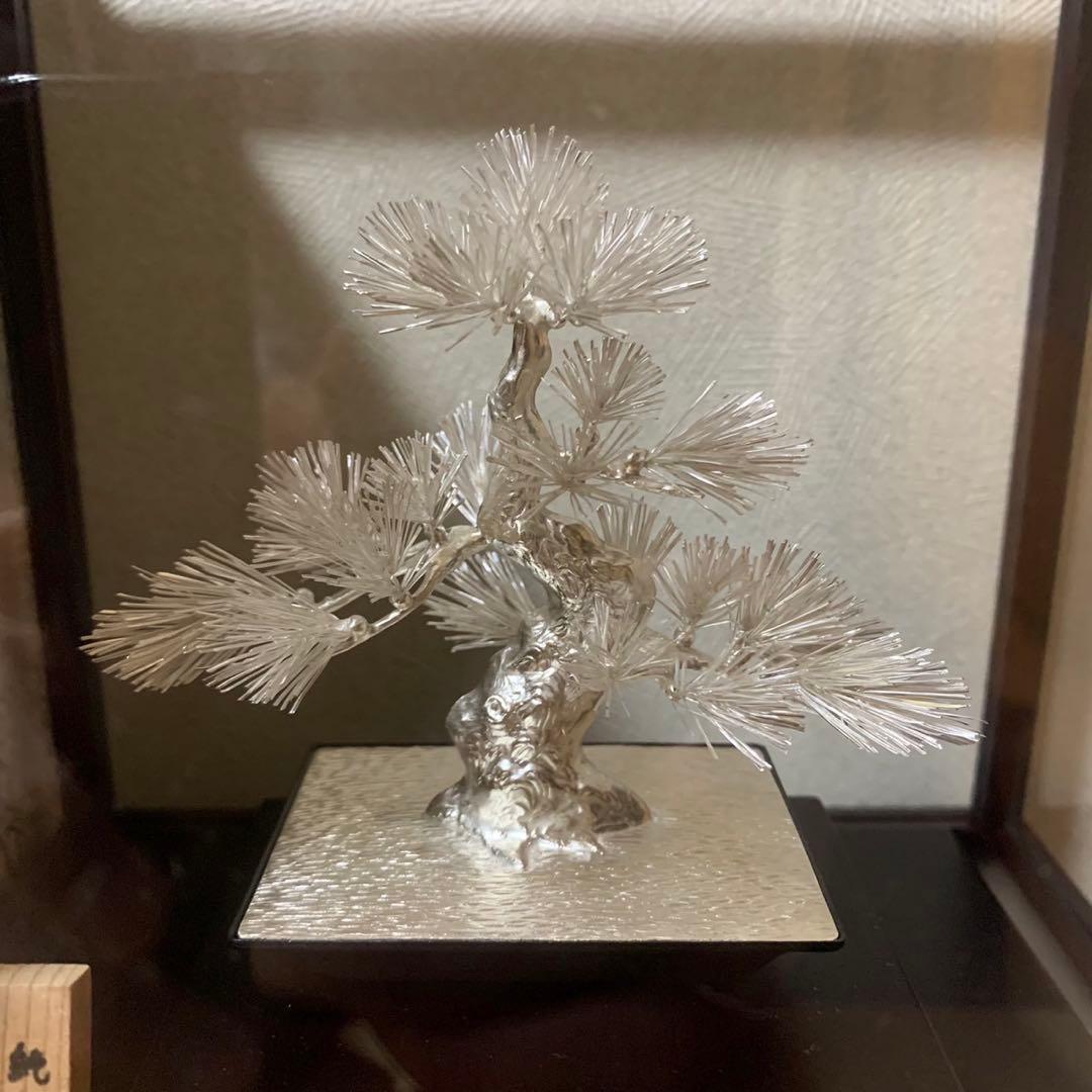 美品 光則 純銀製 大淵武則 盆栽 松 19cm 箱入り