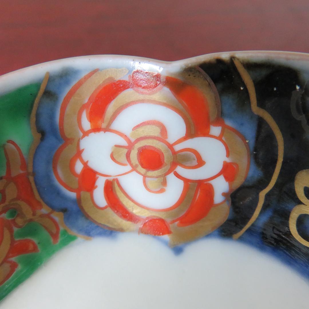 変形皿 蝶 菊 色絵付け 九谷 古伊万里 金彩 5枚組