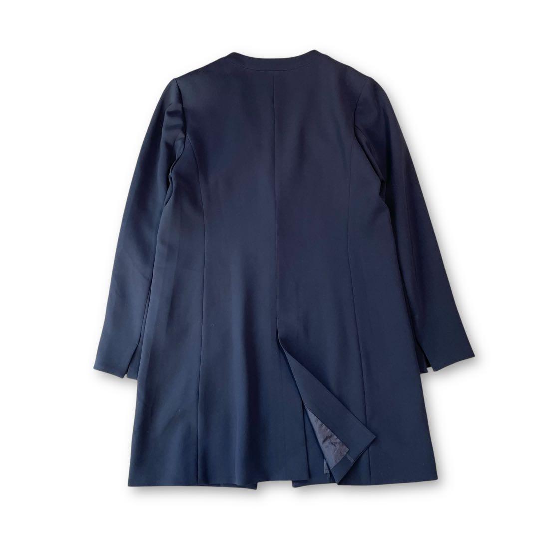 極美品✨SOÉJU ロングノーカラージャケット ネイビー ストレッチ L 濃紺
