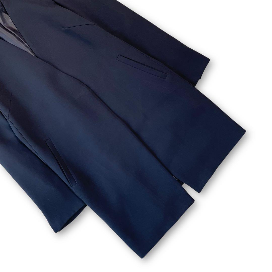 極美品✨SOÉJU ロングノーカラージャケット ネイビー ストレッチ L 濃紺