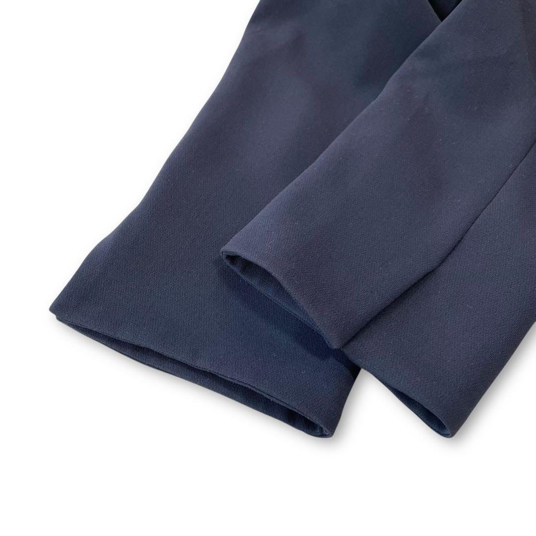 極美品✨SOÉJU ロングノーカラージャケット ネイビー ストレッチ L 濃紺