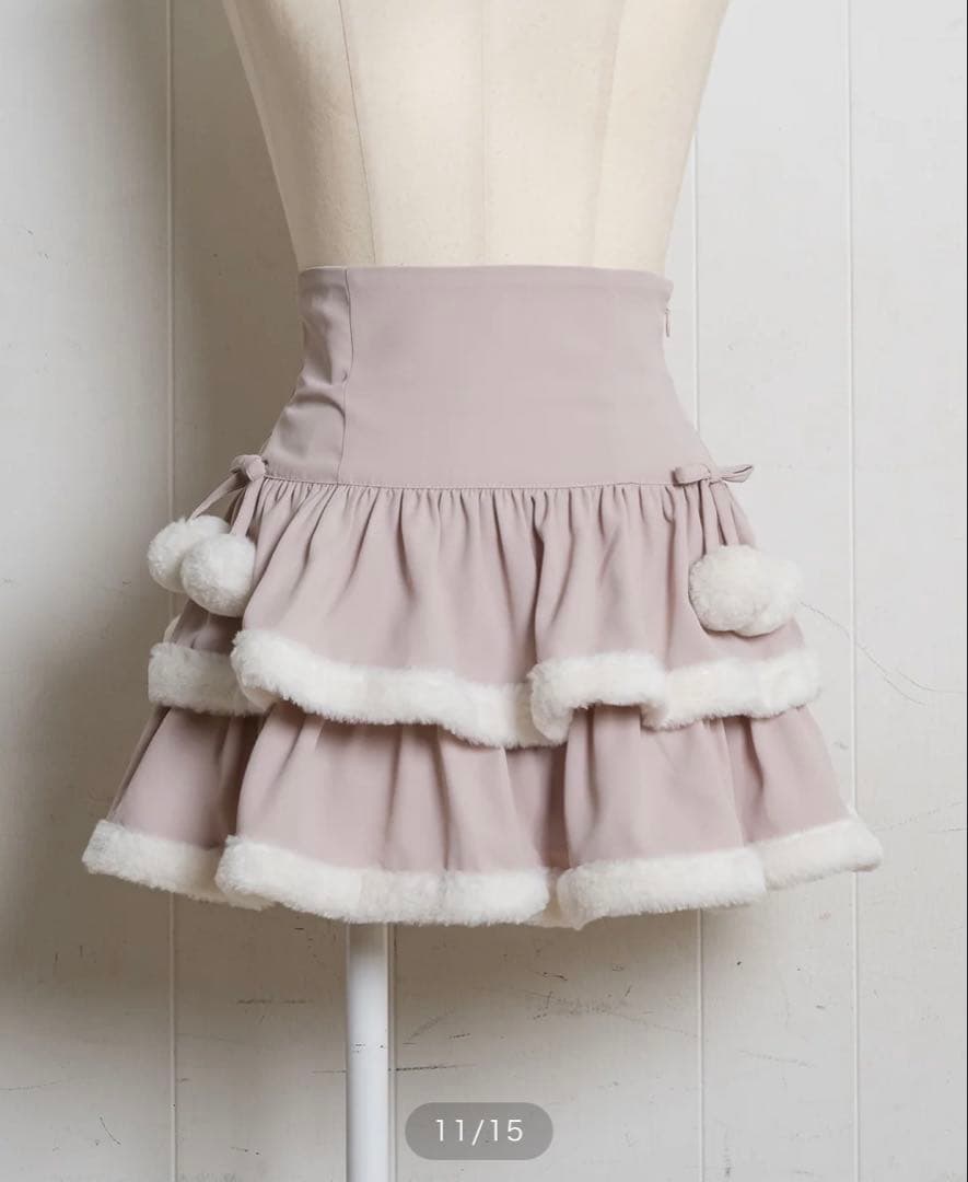 pium ぴうむ ファー付きティアードミニスカート ピンク