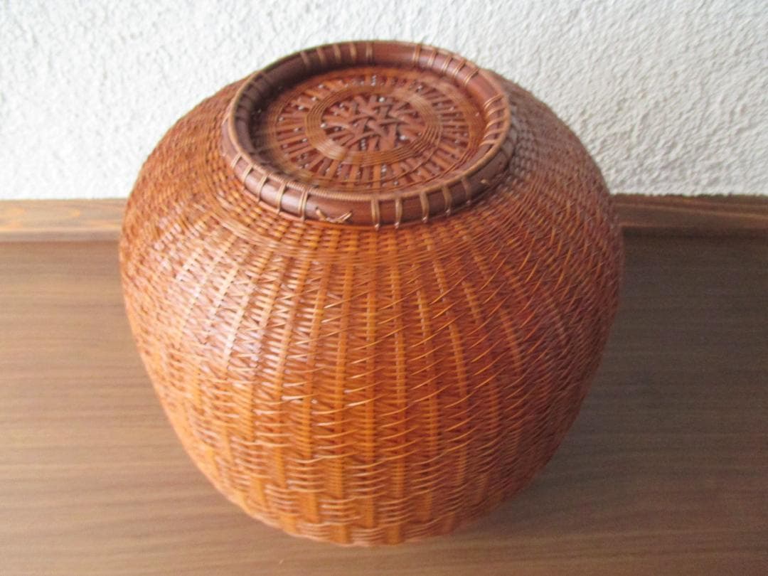 伝統工芸◎竹細工の花器　市松門千鳥編花藍◎石黒勝ハンドメイド手作り