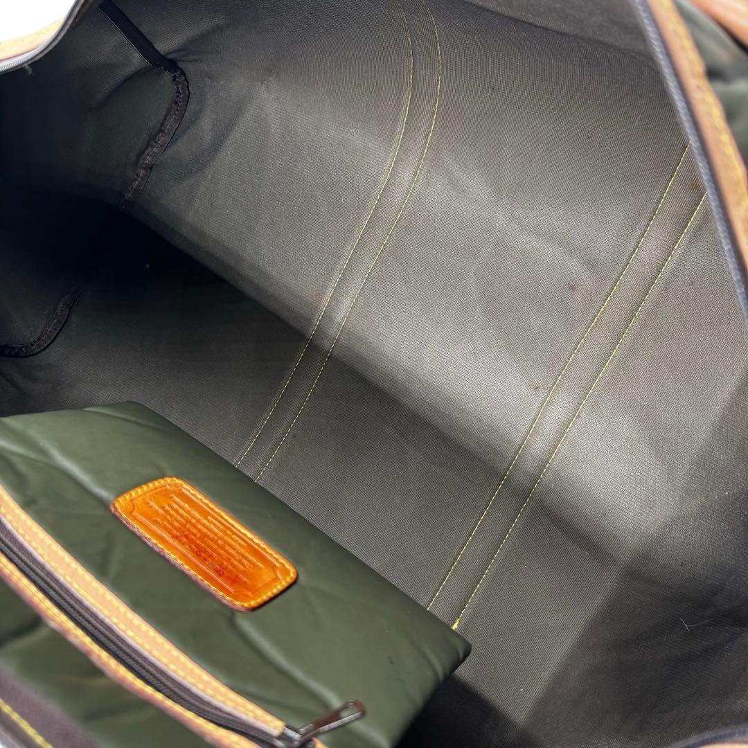 【ヴィンテージ】ハンティングワールド　ボストンバッグ　ナイロン　レザー　カーキ