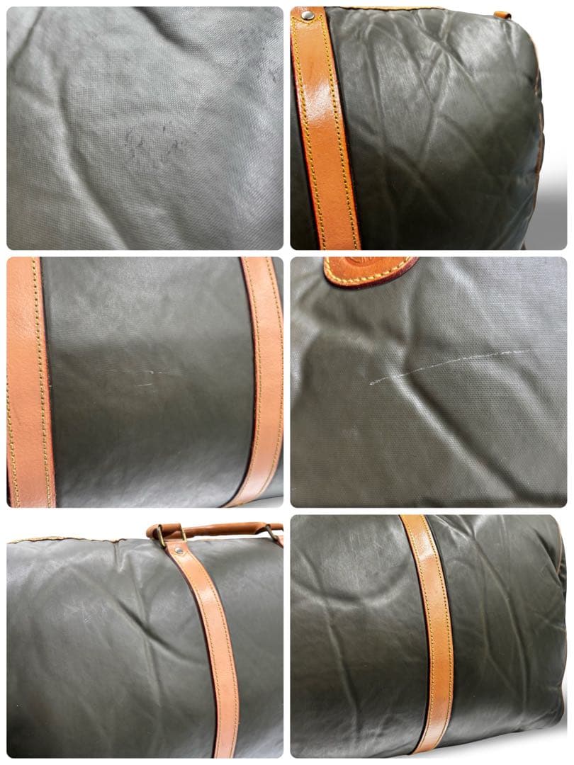 【ヴィンテージ】ハンティングワールド　ボストンバッグ　ナイロン　レザー　カーキ