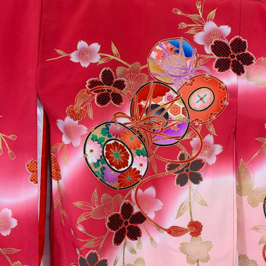 赤とピンクのグラデーション鼓模様お宮参り着物（内袖・長襦袢）