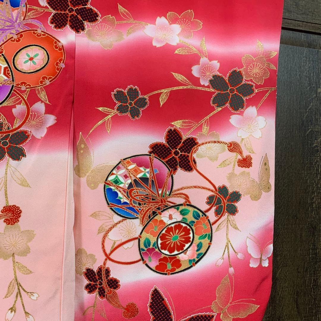 赤とピンクのグラデーション鼓模様お宮参り着物（内袖・長襦袢）