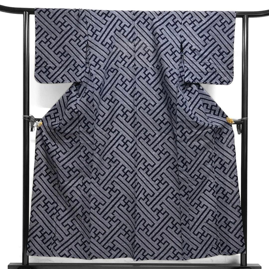 浴衣　有松鳴海絞り　紗綾形　鹿の子　藍染　ネイビー　着物　063a d