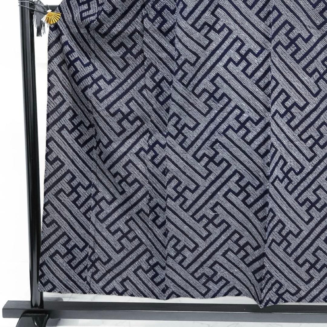 浴衣　有松鳴海絞り　紗綾形　鹿の子　藍染　ネイビー　着物　063a d