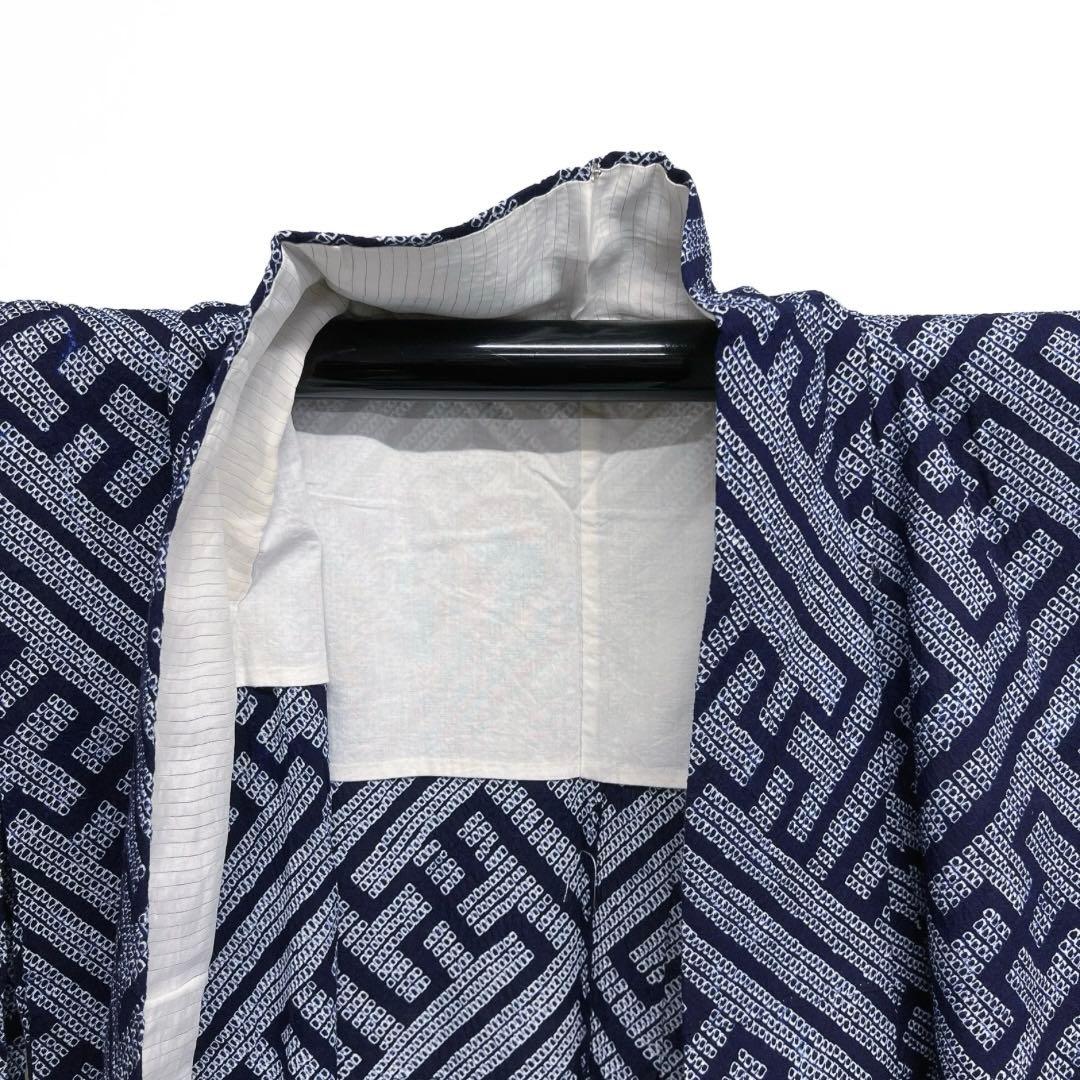 浴衣　有松鳴海絞り　紗綾形　鹿の子　藍染　ネイビー　着物　063a d