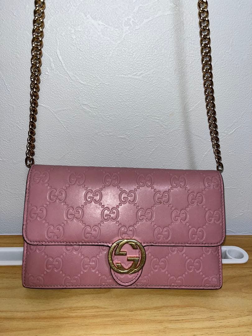 【極美品】GUCCI グッチ チェーンウォレット インターロッキングG ピンク