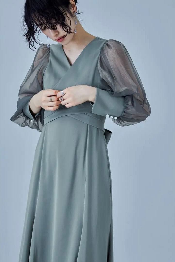 【ピーナッツ】冬用：クロスデザインブラウスセットドレス(結婚式)