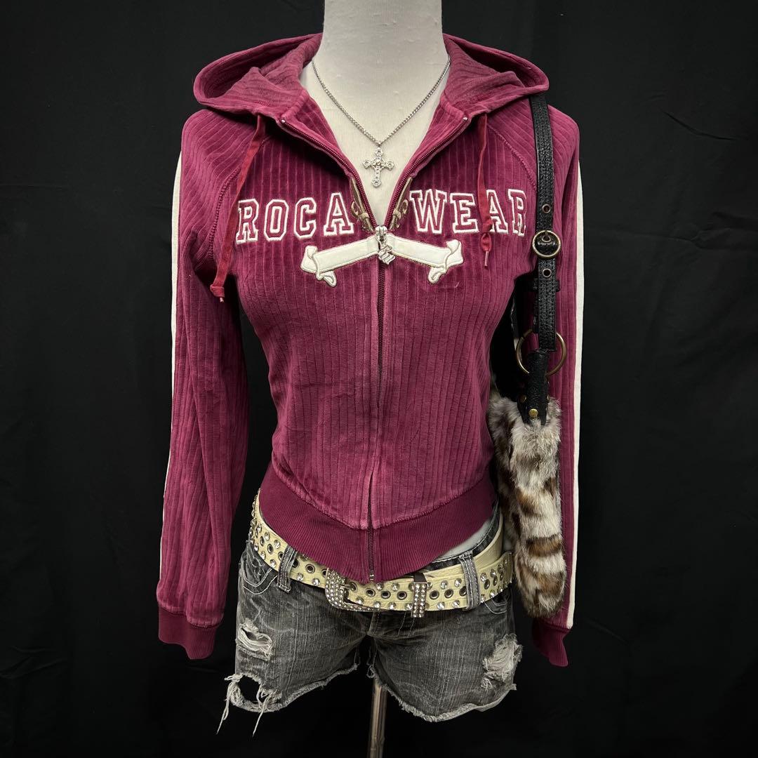 希少　ROCA WEAR ベロア　ジップアップ　フーディ　平成ギャル　y2k