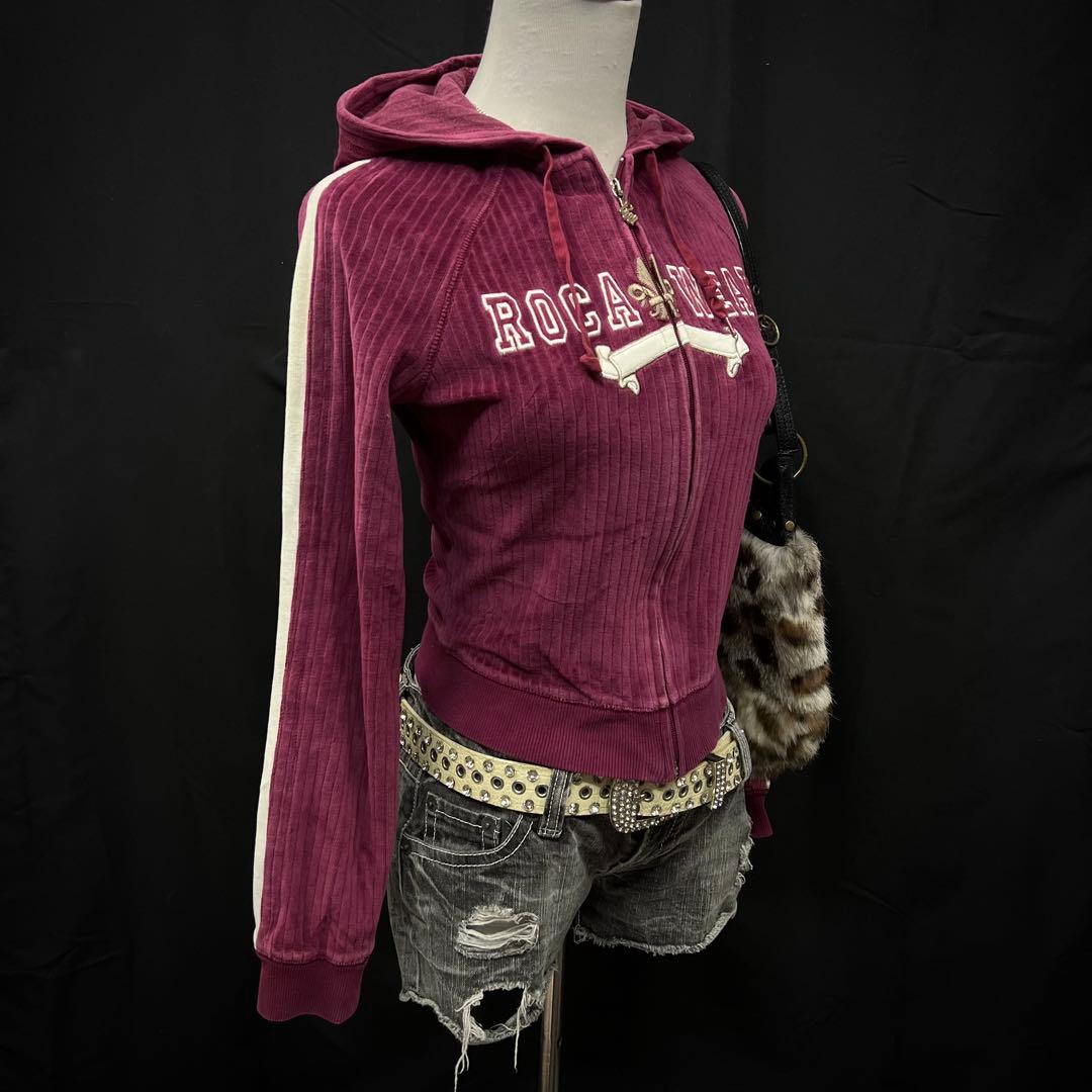 希少　ROCA WEAR ベロア　ジップアップ　フーディ　平成ギャル　y2k