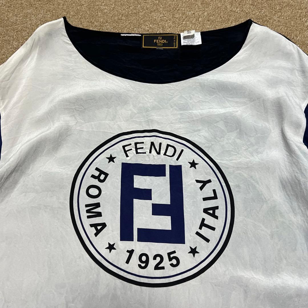 FENDI Big logo silk Tシャツ 刺繍 シルク フェンディ