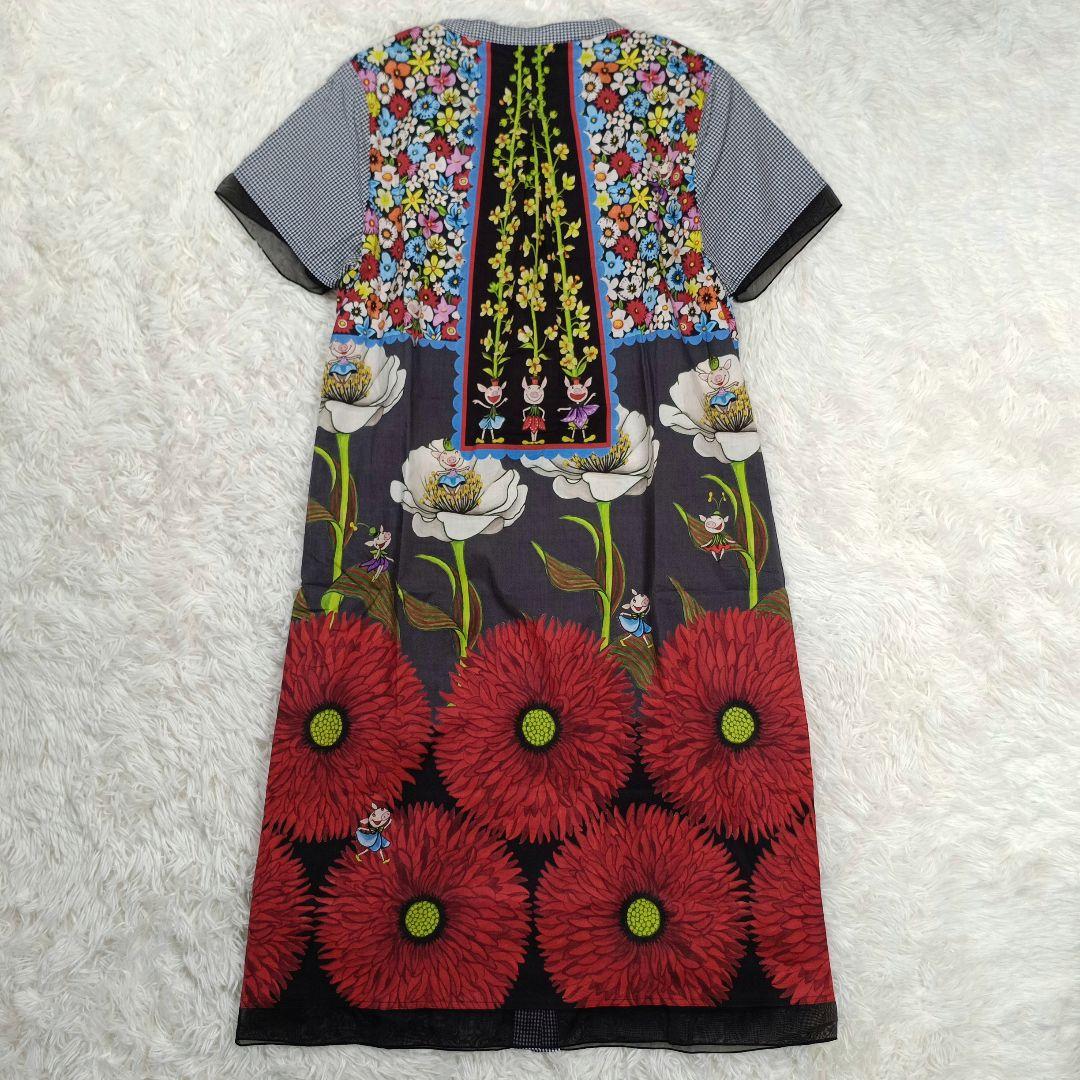 近年 美品✨アルベロベロ ぶたさん おやゆび姫 花柄シャツワンピース　シフォン