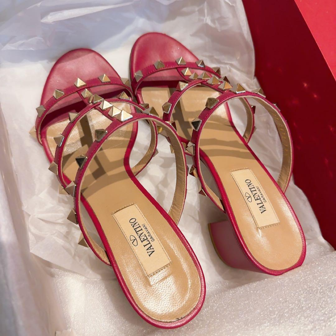 Valentino スタッズ付きレッドミュール サイズ24cm