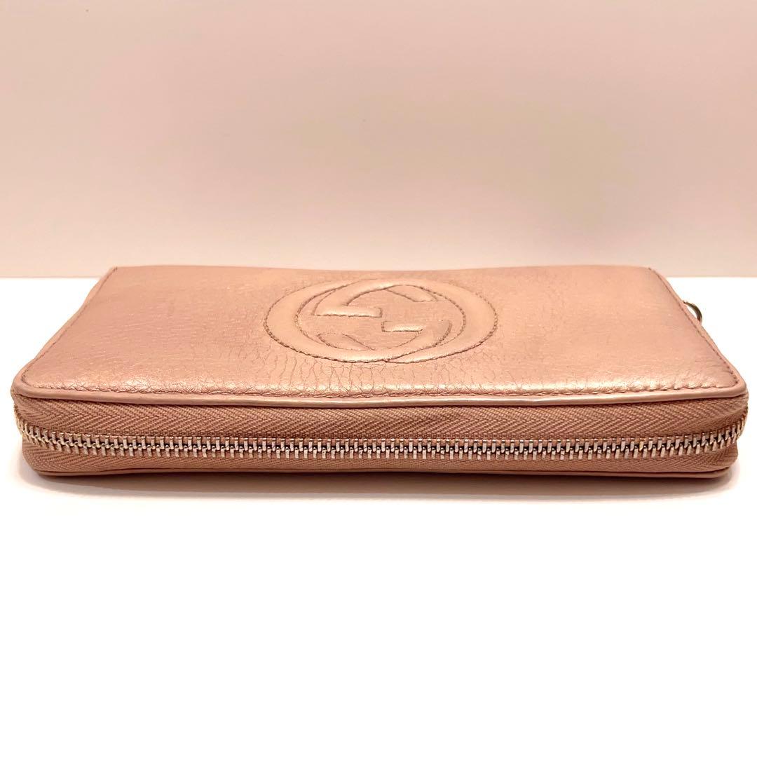 グッチ 長財布 ソーホー インターロッキング レザー ラウンドファスナー ピンク