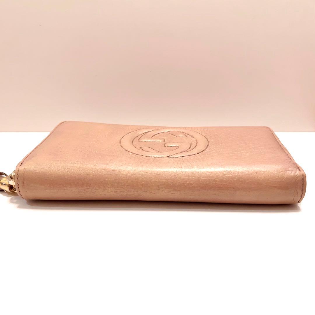 グッチ 長財布 ソーホー インターロッキング レザー ラウンドファスナー ピンク