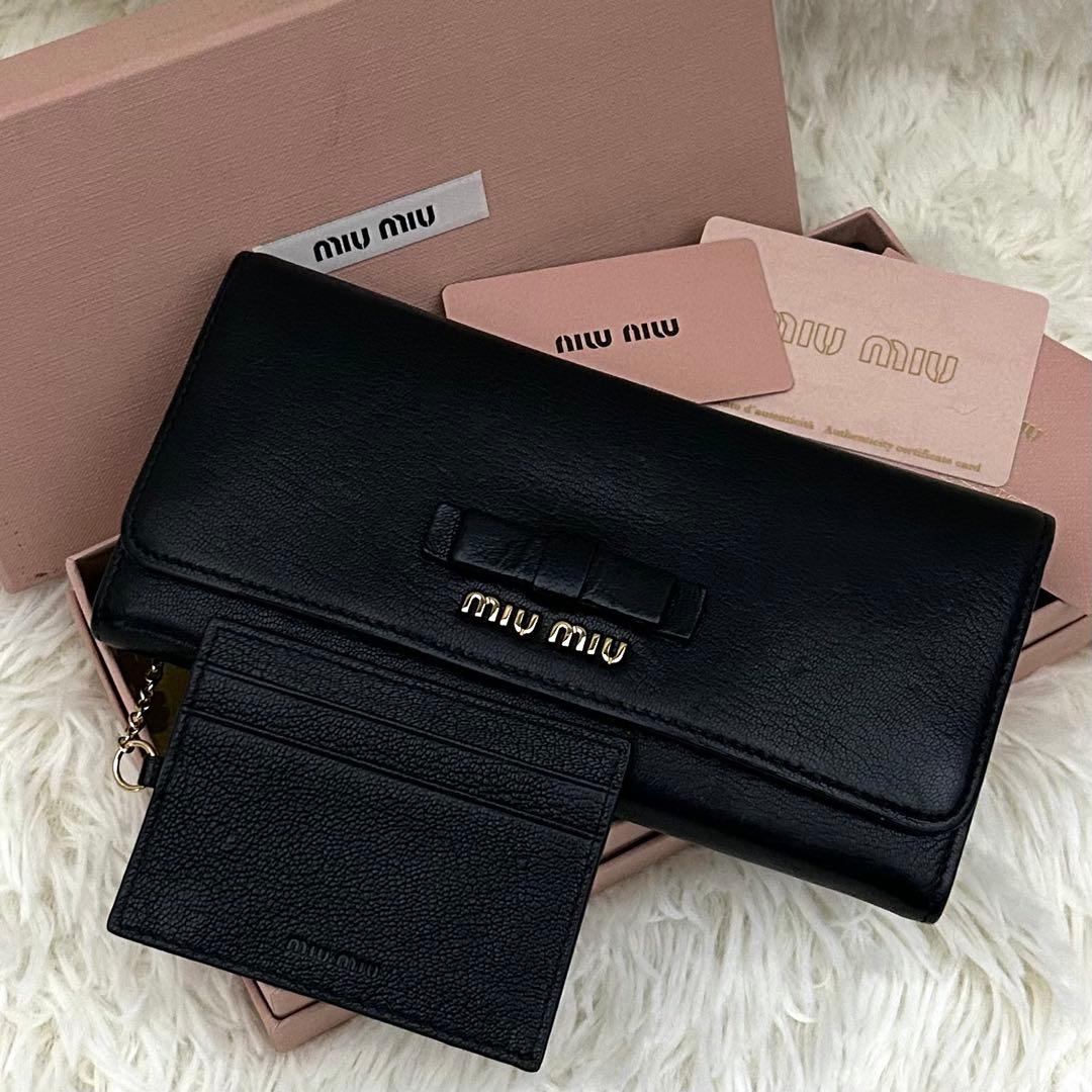 【極美品】MIUMIU ミュウミュウ リボン 長財布 レザー ブラック