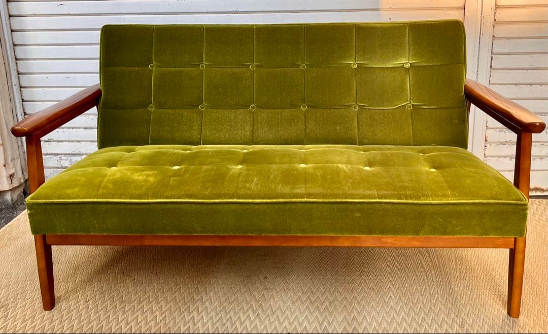 ③ 【送料込み】カリモク60 Kチェア モケットグリーン　2人掛けソファ