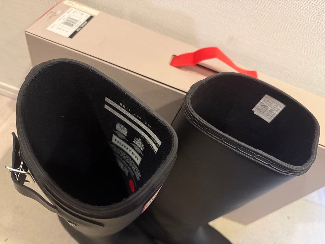 未使用級☆ ハンター HUNTER レインブーツ　長靴　ロング丈　黒　24cm