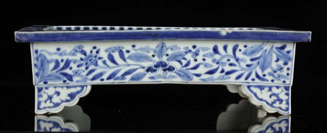 古伊万里 染付花唐草文 雲足 四方水盤 幅31㎝ 盆栽鉢 水石鉢 古美術 骨董品