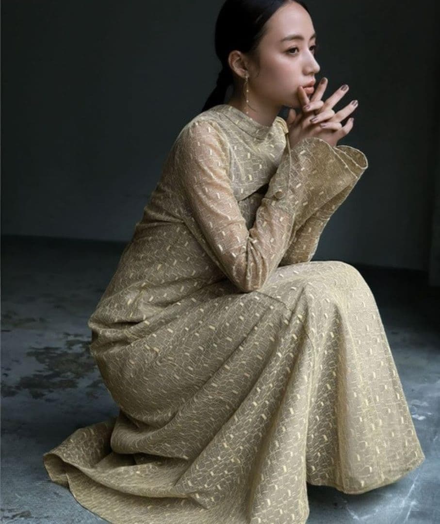 美品 ANDRESD アンドレスド バックオープンジオメトリックドレス S