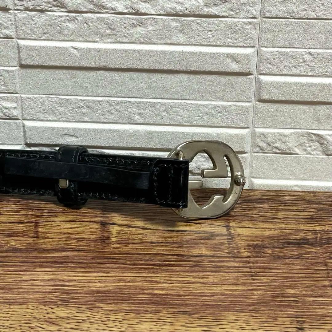 グッチ GG インターロッキング バックル ベルト レザー シルバー ブラック.