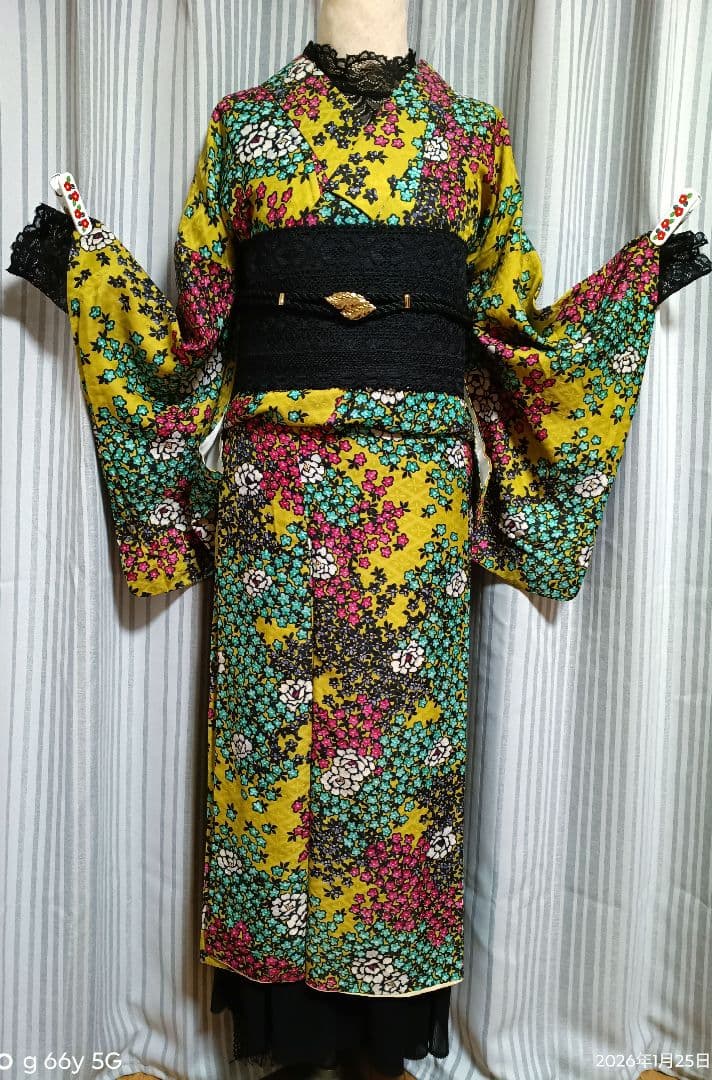 アンティーク着物☆正絹☆小紋☆袷☆花/大正ロマン/昭和レトロ