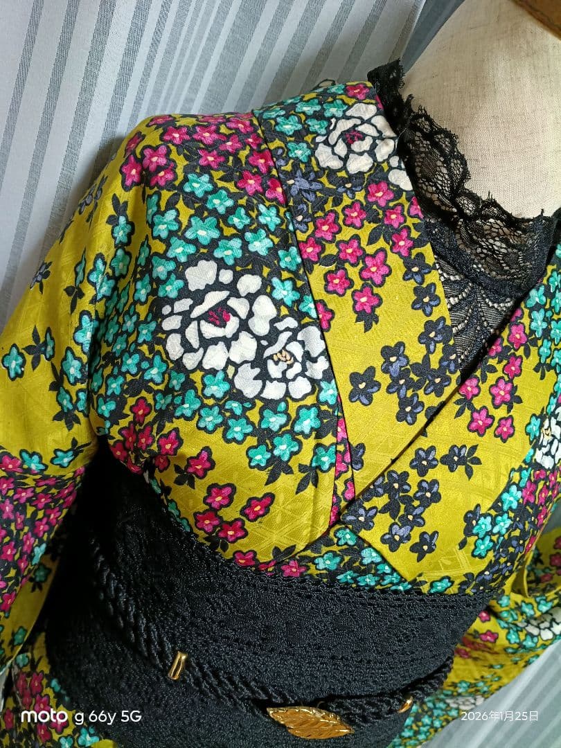 アンティーク着物☆正絹☆小紋☆袷☆花/大正ロマン/昭和レトロ