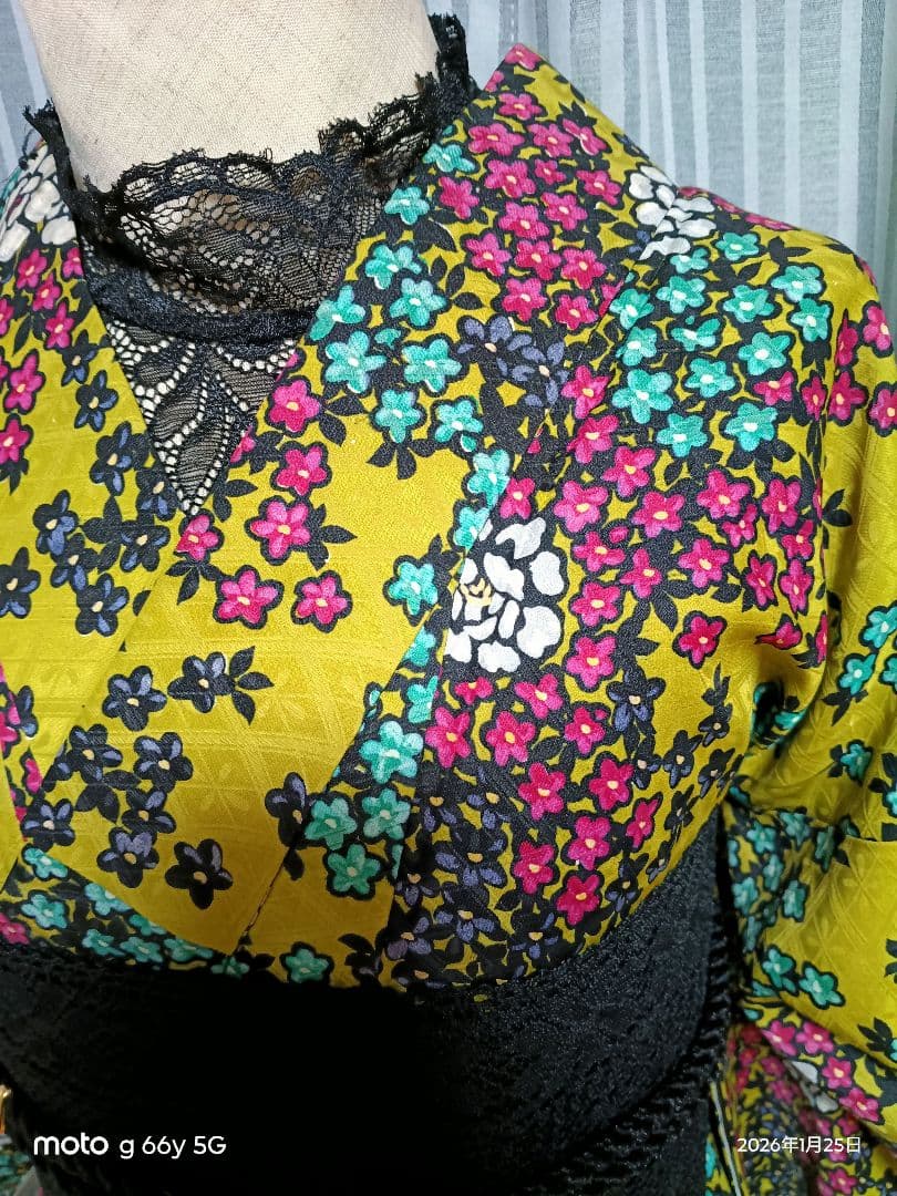 アンティーク着物☆正絹☆小紋☆袷☆花/大正ロマン/昭和レトロ