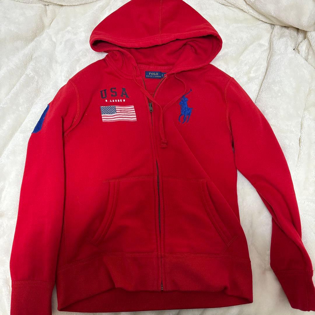 ラルフローレン パーカー ビッグポニー 赤 レッド 国旗
