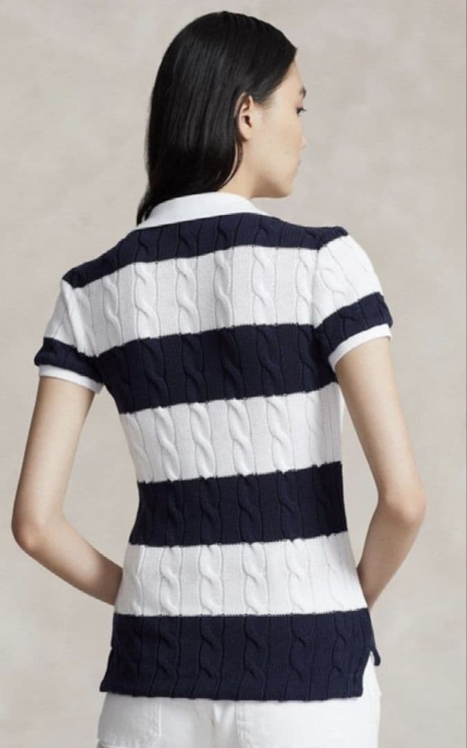 ポロラルフローレン コットン ボーダー ケーブルニット ポロシャツ