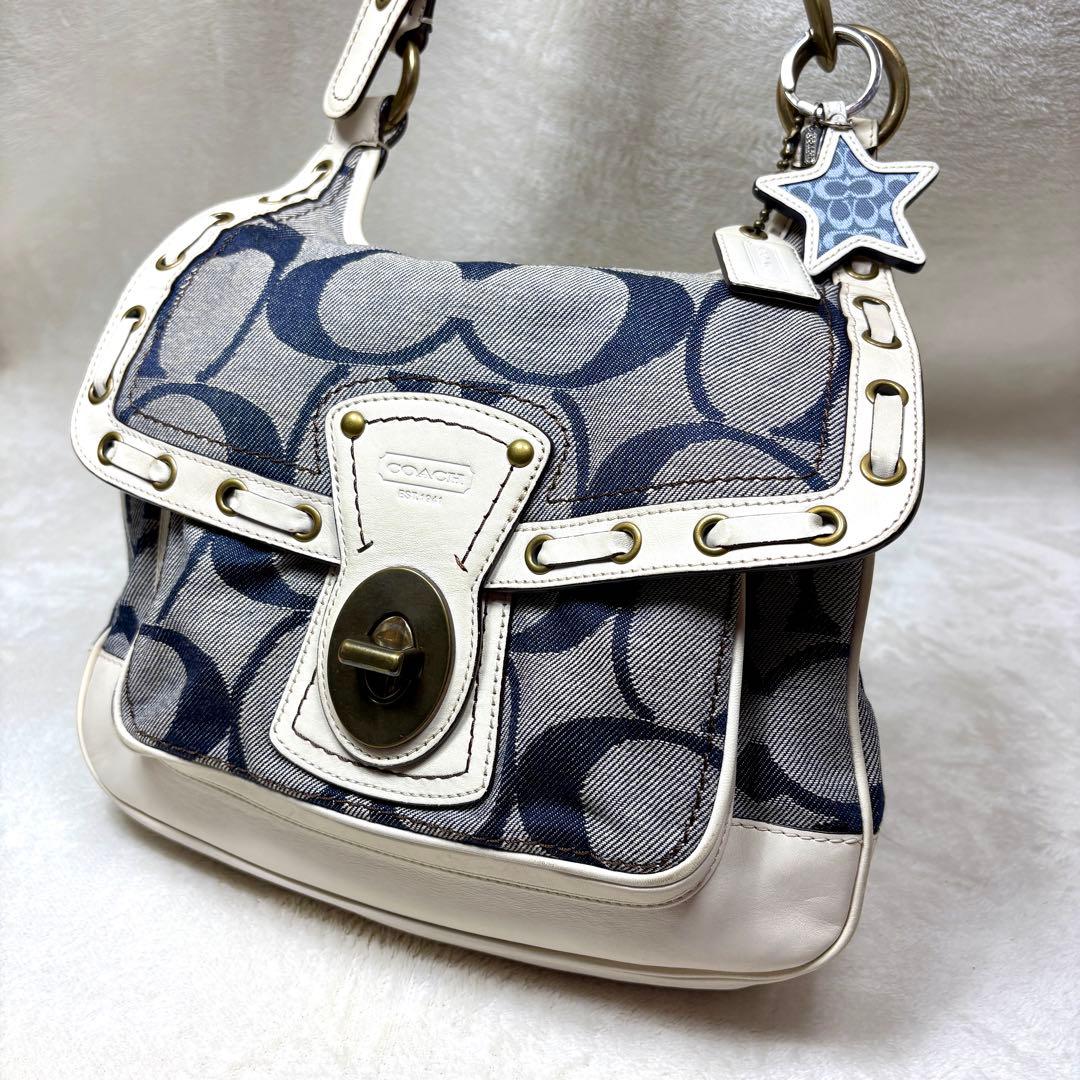 Coach Shoulder Bag Denim Blue White コーチ