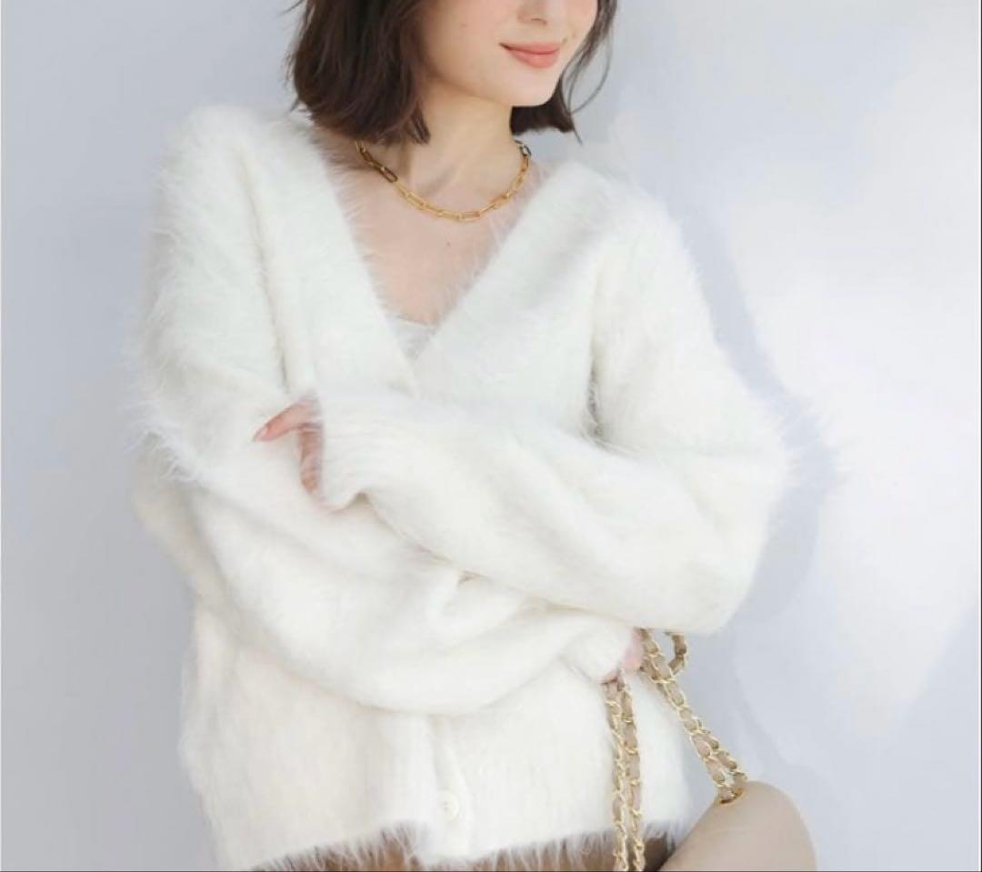 美品　anuans アニュアンス　カーディガン　アルパカ　ホワイト　アイボリー