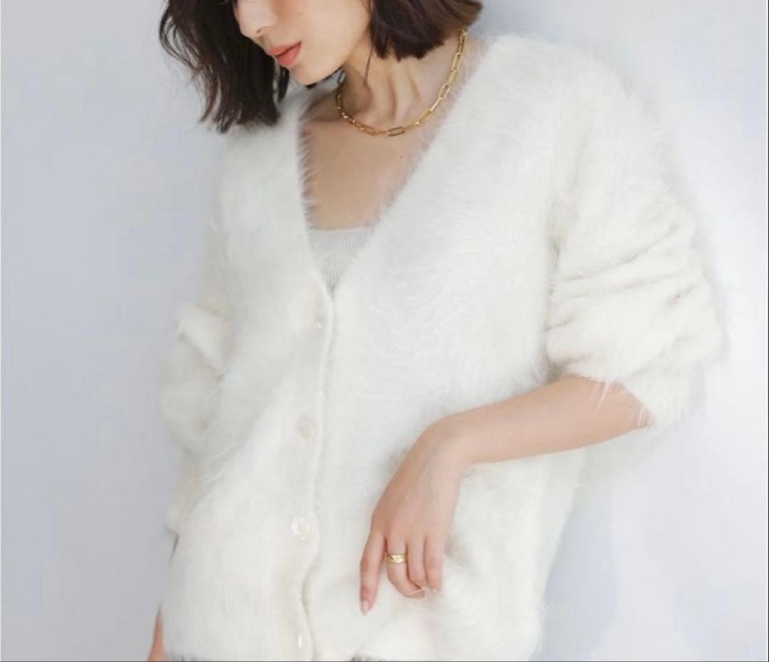 美品　anuans アニュアンス　カーディガン　アルパカ　ホワイト　アイボリー