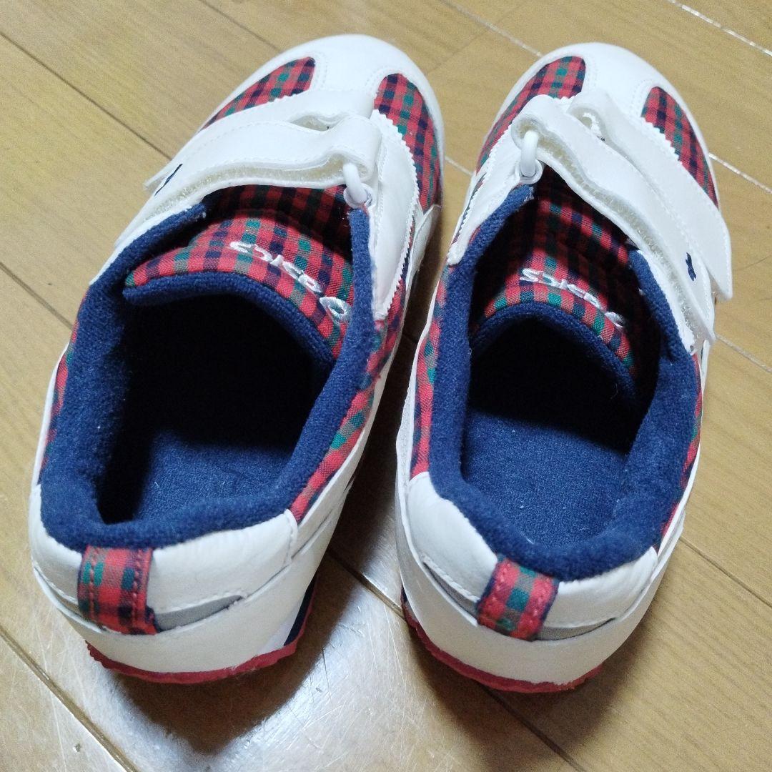 美品ファミリア　アシックス　コラボ靴　21 赤チェック柄　キッズスニーカー