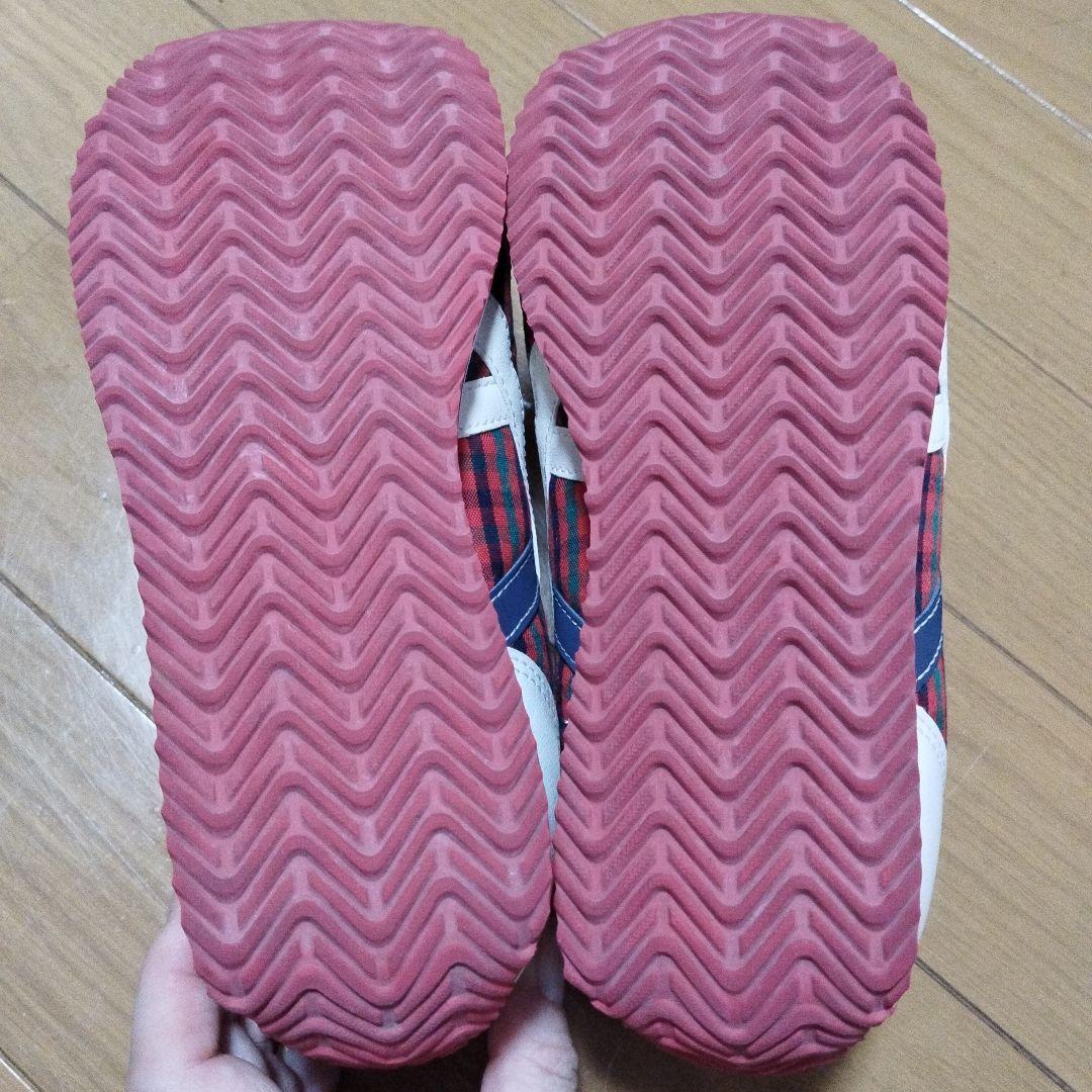 美品ファミリア　アシックス　コラボ靴　21 赤チェック柄　キッズスニーカー