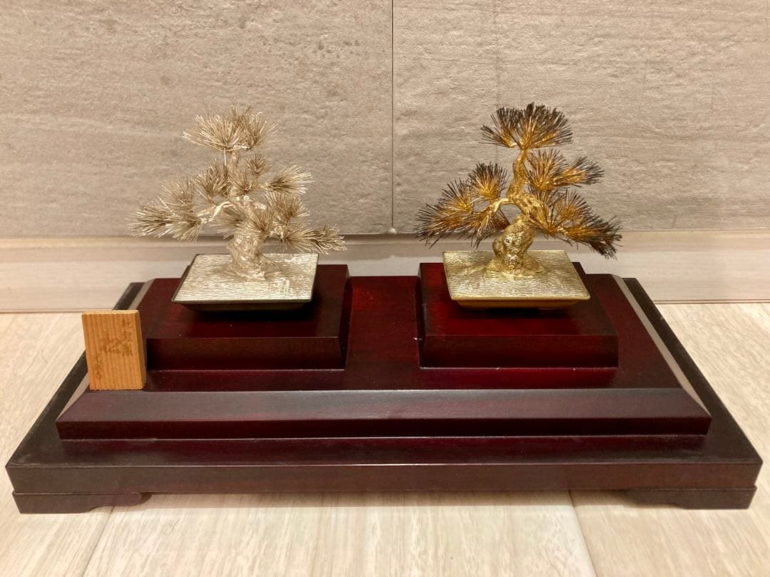 純銀製 松 光則作 盆栽 ガラスケース付き