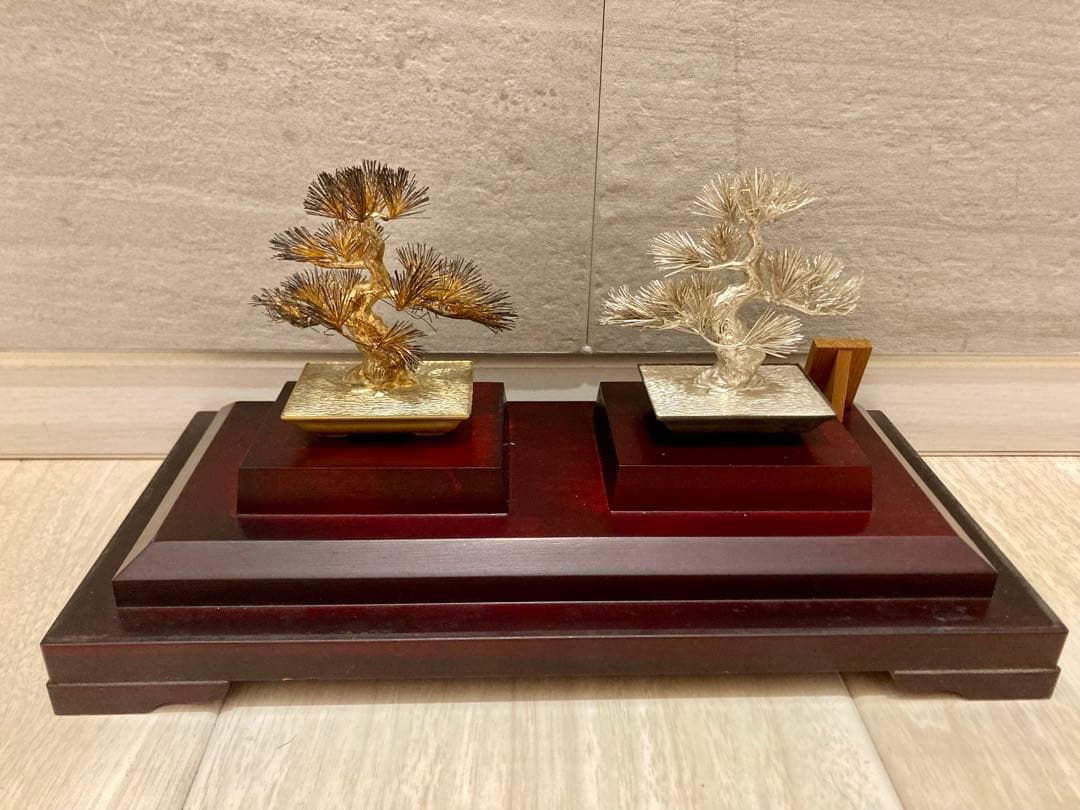 純銀製 松 光則作 盆栽 ガラスケース付き