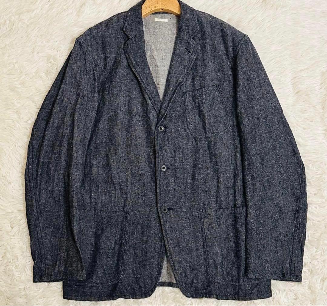 美品 コモリ テーラードジャケット ウールリネン シャツ デニム調 インディゴ