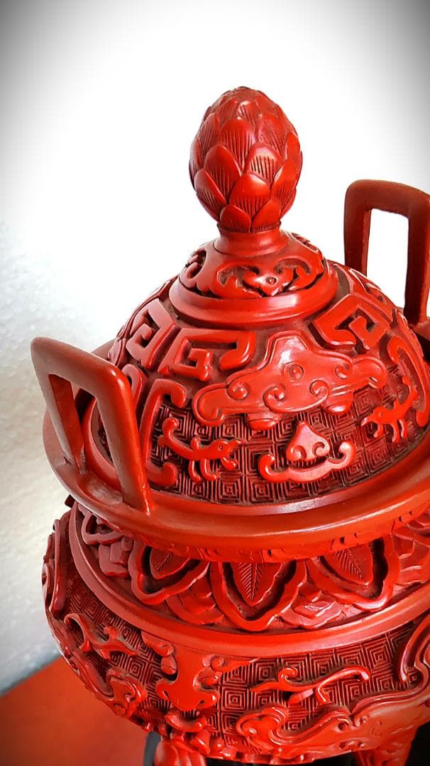 中国古玩　堆朱　ついしゅ　香炉