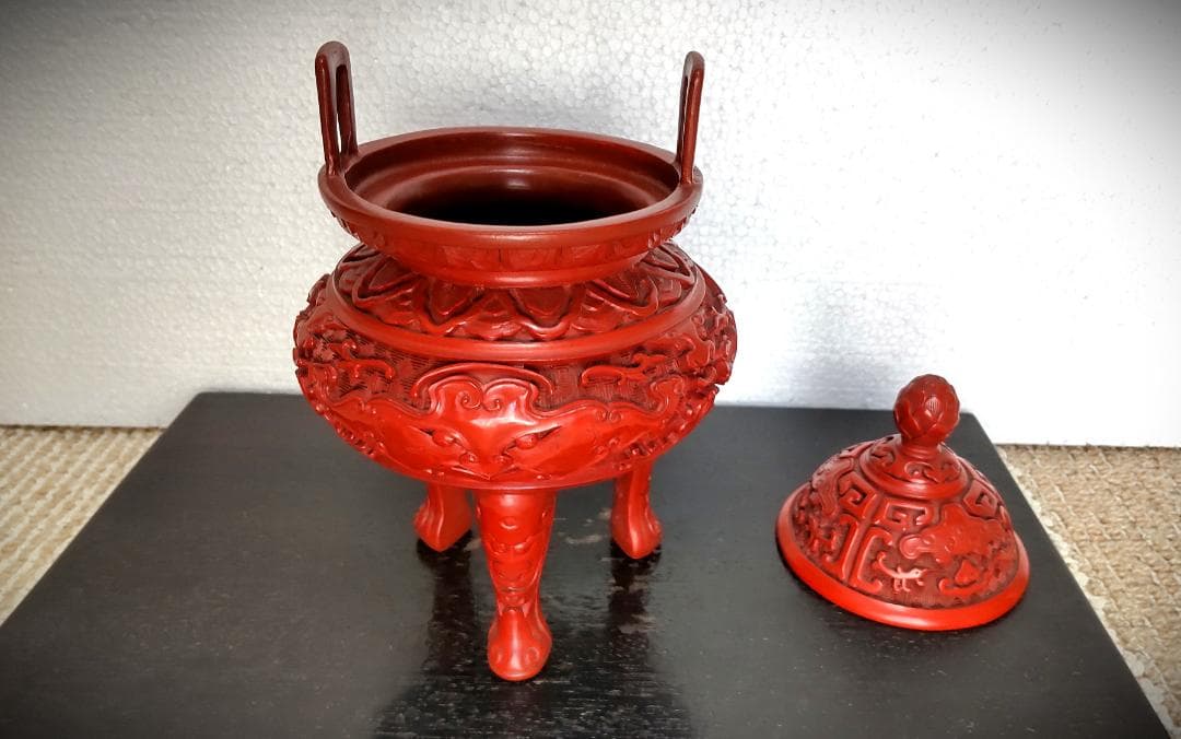 中国古玩　堆朱　ついしゅ　香炉