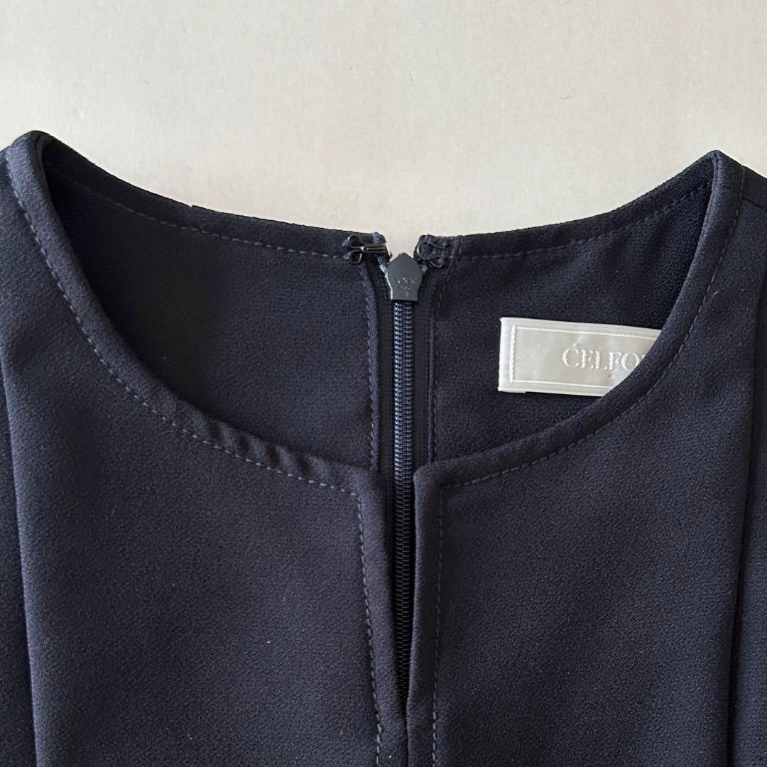 【美品】CELFORD ベルト付バックサテンタックワンピース 卒入学 フォーマル